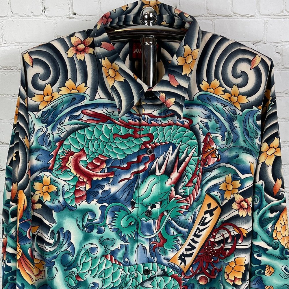 NWT VINTAGE RARE AVIREX MEN'S ORIENTAL DRAGON BUTTON UP SHIRT SIZE XXL